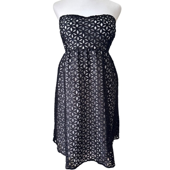 Motherhood Maternity Black Geometric Lace Knee Length Strapless‎ Dress Size M - Picture 1 of 6